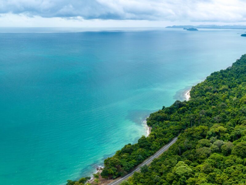 Panoramic,Aerial,Drone,View,Of,Calm,Coastline,With,Turquoise,Sea