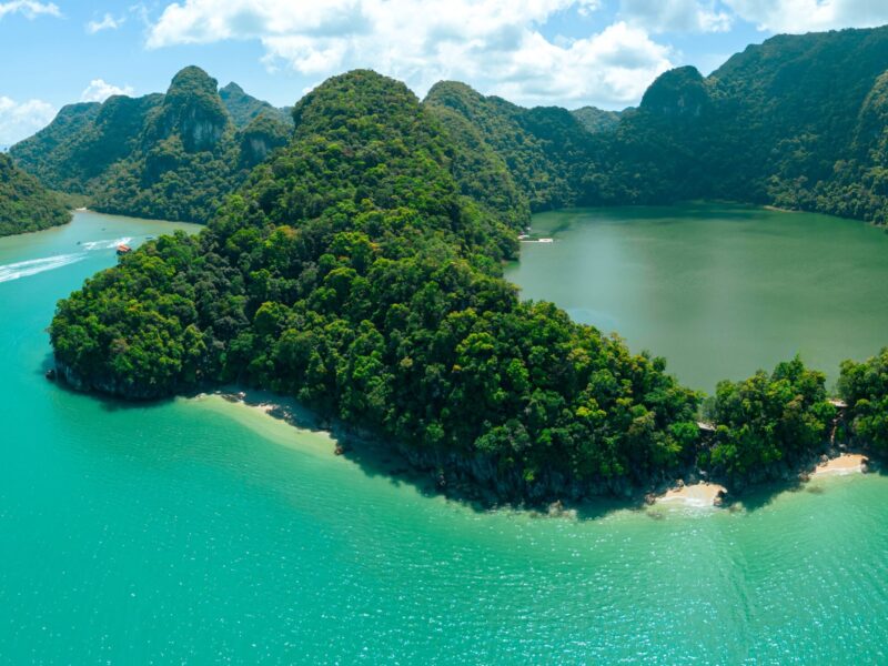 Panoramic,Aerial,Drone,View,Of,Majestic,Green,Lake,Bordering,With