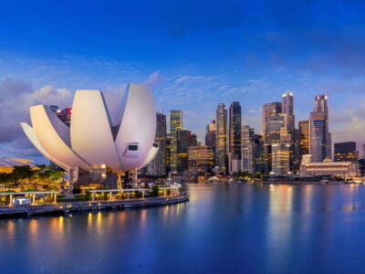 Panoramic,Of,Singapore,Cityscape,Before,Sunrise.
