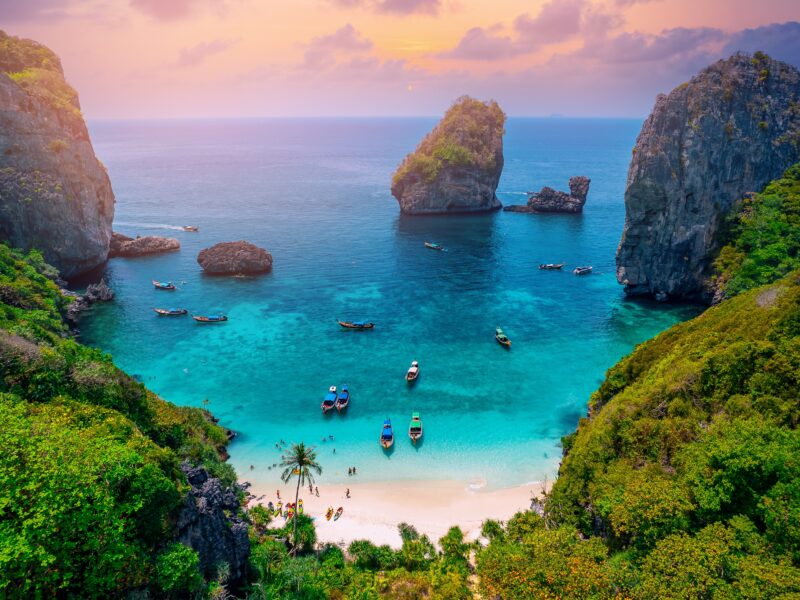 Aerial,Drone,Landscape,Turquoise,Lagoon,Nui,Beach,Koh,Phi,Phi