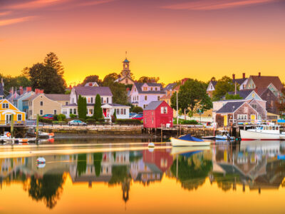 Portsmouth,,New,Hampshire,,Usa,Townscape,At,Dusk.